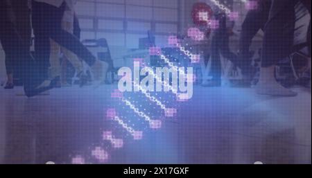 Image d'un brin d'adn sur les gens d'affaires marchant Banque D'Images