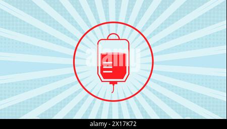 Image de l'icône de poche de sang et des lignes blanches sur fond bleu Banque D'Images