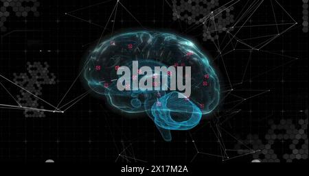 Image du cerveau humain et du traitement des données sur fond sombre Banque D'Images