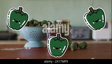 Image d'icônes de légumes sur des légumes dans des bocaux Banque D'Images