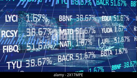 Image de traitement de données financières sur équations mathématiques sur fond noir. Commerce mondial, finances et concept d'interface numérique numériquement Banque D'Images