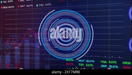 Image de l'acquisition de l'oscilloscope et du traitement des données sur fond bleu Banque D'Images