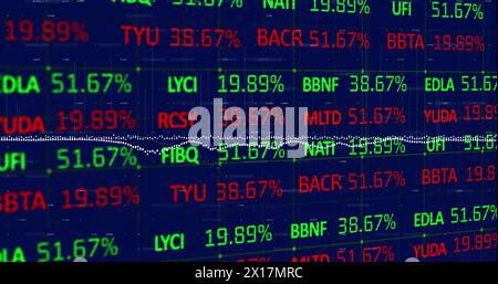 Image d'une table de négociation et de points formant des graphiques se déplaçant sur fond bleu Banque D'Images
