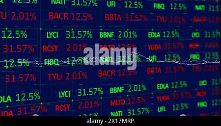 Image d'une table de négociation et de points formant des graphiques se déplaçant sur fond bleu Banque D'Images