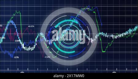 Image de l'acquisition de l'oscilloscope et du traitement des données sur fond bleu Banque D'Images