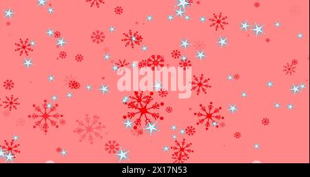 Image de neige tombant sur fond rouge Banque D'Images