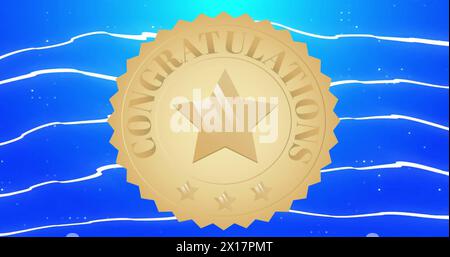 Image du texte de félicitations sur le cercle d'or sur fond bleu à motifs Banque D'Images