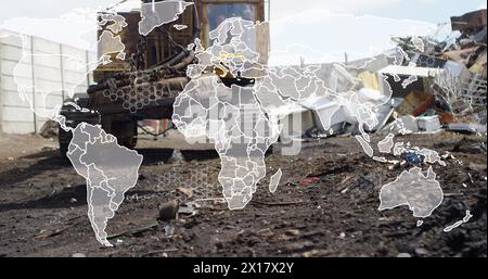Image de la carte du monde et des icônes sur le chantier de voiture Banque D'Images