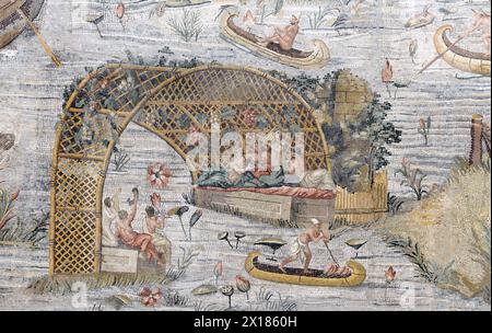 Fragment de mosaïque du Nil ou mosaïque de Palestrina. Paysage nilotique de Palestrina, Italie Banque D'Images