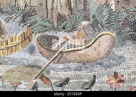 Fragment de mosaïque du Nil ou mosaïque de Palestrina. Paysage nilotique de Palestrina, Italie Banque D'Images