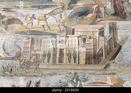 Fragment de mosaïque du Nil ou mosaïque de Palestrina. Paysage nilotique de Palestrina, Italie Banque D'Images