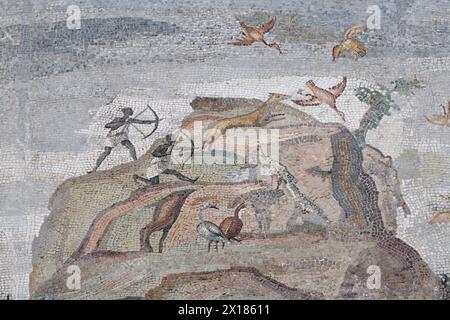 Fragment de mosaïque du Nil ou mosaïque de Palestrina. Paysage nilotique de Palestrina, Italie Banque D'Images