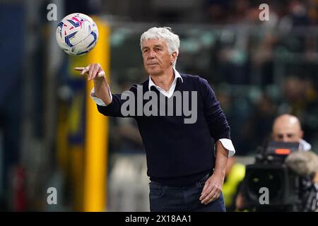 Bergame, Italie. 15 avril 2024. Gianpiero Gasperini d'Atalanta lors du match de football Serie A entre Atalanta et Hellas Vérone au stade Gewiss, dans le nord de l'Italie - lundi 15 avril 2024. Sport - Soccer . (Photo de Spada/LaPresse) crédit : LaPresse/Alamy Live News Banque D'Images