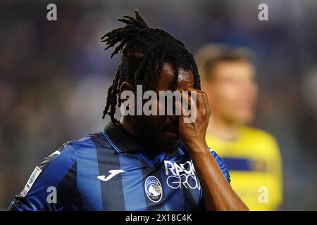 Bergame, Italie. 15 avril 2024. Ademola Lookman d'Atalanta lors du match de football Serie A entre Atalanta et Hellas Vérone au stade Gewiss, dans le nord de l'Italie - lundi 15 avril 2024. Sport - Soccer . (Photo de Spada/LaPresse) crédit : LaPresse/Alamy Live News Banque D'Images