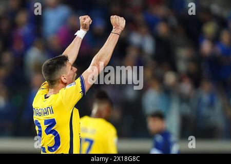 Bergame, Italie. 13 avril 2024. Magnani de Vérone à la fin du match de football Serie A entre Atalanta et Hellas Vérone au stade Gewiss, dans le nord de l'Italie - lundi 15 avril 2024. Sport - Soccer . (Photo de Spada/LaPresse) crédit : LaPresse/Alamy Live News Banque D'Images