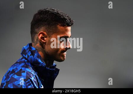 Bergame, Italie. 15 avril 2024. Gianluca Scamacca d'Atalanta à la fin du match de football Serie A entre Atalanta et Hellas Vérone au stade Gewiss, dans le nord de l'Italie - lundi 15 avril 2024. Sport - Soccer . (Photo de Spada/LaPresse) crédit : LaPresse/Alamy Live News Banque D'Images