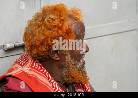 Portrait d'un vieil éthiopien à Harar, Ethiopie Banque D'Images