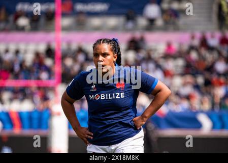Paris, France. 14 avril 2024. Ambre Mwayembe lors du match de rugby féminin des six Nations 2024 entre la France et l'Italie le 14 avril 2024 au stade Jean Bouin à Paris - photo Antoine Massinon/A2M Sport Consulting/DPPI crédit : DPPI Media/Alamy Live News Banque D'Images