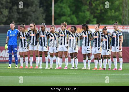 Roma, Latium. 15 avril 2024. La formation de départ de la Juventus lors du match du championnat Serie A Women 2023-2024 entre Roma Women et Juventus Women au stade Tre Fontane à Rome, Italie, le 15 avril 2024. Crédit : massimo insabato/Alamy Live News Banque D'Images