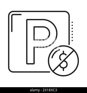 Parking à péage, icône de ligne de service de garage. Emplacement de stationnement payé de véhicules ou de fentes de signalisation routière de ligne mince pictogramme vectoriel ou icône, symbole de contour de place de garage automobile avec le signe dollar Illustration de Vecteur