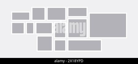 Modèle de tableau d'humeur ou de grille photo. Arrangement de collage d'art mosaïque. Composition horizontale du cadre photo gris. Concept de conception de disposition de galerie murale pour la présentation, affiche, maquette, bannière, flyer. Vecteur Illustration de Vecteur