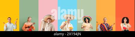 Collage de jeunes mexicains sur fond de couleur Banque D'Images