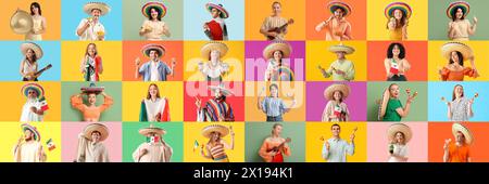 Ensemble de Mexicains sur fond de couleur Banque D'Images