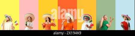 Ensemble de Mexicains sur fond de couleur Banque D'Images