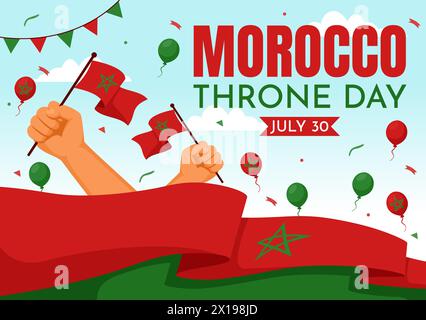 Happy Maroc Trône Day illustration vectorielle le 30 juillet avec drapeau agitant et ruban dans la conception de fond de fête nationale de célébration Illustration de Vecteur