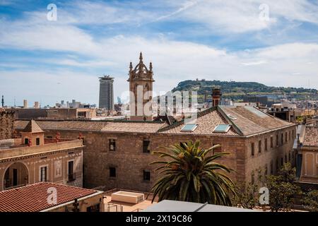 Vue sur les toits de Barcelone depuis la cathédrale dans le quartier gothique. Banque D'Images