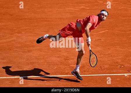 Roquebrune Cap Martin, France. 14 avril 2024. Stefanos Tsitsipas lors de la finale Rolex Monte-Carlo ATP Masters 1000 tennis le 14 avril 2024 au Monte Carlo Country Club de Roquebrune Cap Martin près de Monaco. Photo Victor Joly/DPPI crédit : DPPI Media/Alamy Live News Banque D'Images