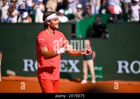 Roquebrune Cap Martin, France. 14 avril 2024. Stefanos Tsitsipas lors de la finale Rolex Monte-Carlo ATP Masters 1000 tennis le 14 avril 2024 au Monte Carlo Country Club de Roquebrune Cap Martin près de Monaco. Photo Victor Joly/DPPI crédit : DPPI Media/Alamy Live News Banque D'Images