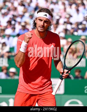 Monaco, Monaco. 14 avril 2024. Stefanos Tsitsipas lors de la finale Rolex Monte-Carlo ATP Masters 1000 tennis le 14 avril 2024 au Monte Carlo Country Club de Roquebrune Cap Martin près de Monaco. Photo de Victor Joly/ABACAPRESS.COM crédit : Abaca Press/Alamy Live News Banque D'Images