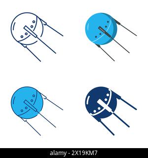 Jeu d'icônes de satellite artificiel soviétique. Symbole de vaisseau spatial Spoutnik. Illustration vectorielle. Illustration de Vecteur