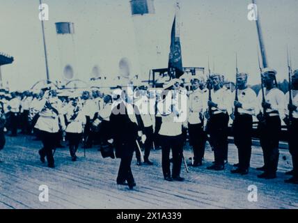 Le président français Raymond Poincaré visite le tsar Nicolas II, Russie juillet 1914 Banque D'Images