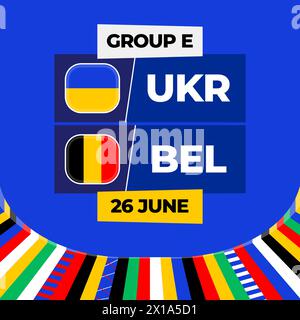 Ukraine vs Belgique football 2024 match versus. 2024 match de championnat en phase de groupes contre équipes intro sport contexte, compétition de championnat. Illustration de Vecteur