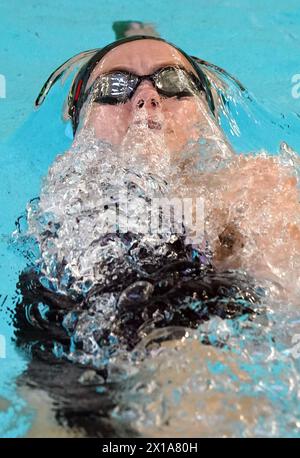 Lucy Hope lors de l'annonce de l'équipe de natation Team GB Paris 2024 au campus sportif de l'Université de Stirling, en Écosse. Date de la photo : mardi 16 avril 2024. Banque D'Images