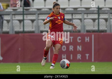 Rome, Italie. 15 avril 2024. Stadio Tre Fontane, Roma, Italie - Elisa Bartoli de l'AS Roma pendant Serie A Women - Scudetto Poule Football match, Roma vs Juventus, 15 avril 2024 (photo de Roberto Ramaccia/Sipa USA) crédit : Sipa USA/Alamy Live News Banque D'Images