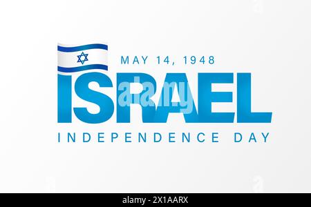 Jour de l'indépendance d'Israël - 14 mai 1948 lettrage bannière. 76 ans d'anniversaire Yom Ha'atsmaut. Illustration vectorielle Illustration de Vecteur