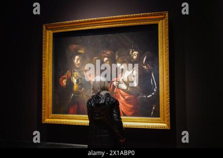 Londres 16 avril 2024 . , Le martyre de Sainte-Ursula', 1610 le dernier Caravage à la Galerie nationale prêté par la Collection Intesa Sanpaolo (Gallerie d’Italia – Naples) .Credit : amer Ghazzal/Alamy Live News Banque D'Images