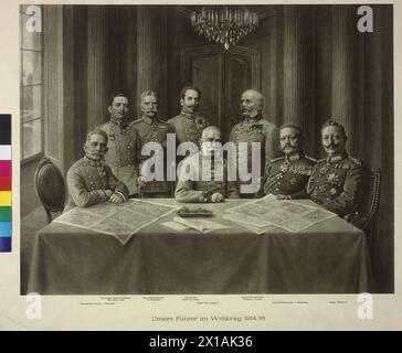 Notre guide dans la guerre mondiale 1914-1916, Franz Joseph I avec Guillaume II avec son generalissimo autour de l'ensemble de table de cartes unite. Le titre des personatings étaient sur le bord inférieur de l'état de l'écran., 1916 - 19160101 PD6975 - Rechteinfo : Rights Managed (RM) Banque D'Images