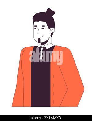 Jeune homme caucasien avec barbe 2D personnage de dessin animé linéaire Illustration de Vecteur