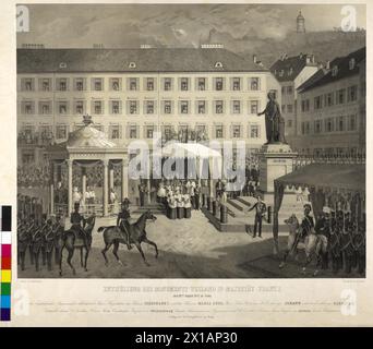 Graz : dévoilement d'un monument, découverte du monument de François Ier, Empereur d'Autriche le 19.8.1841 à Graz. Lithographie tonique basée sur le dessin d'Eduard Kaiser sur une mise en page de Joseph Rottenbacher, - 19300101 PD21301 - Rechteinfo : droits gérés (RM) Banque D'Images