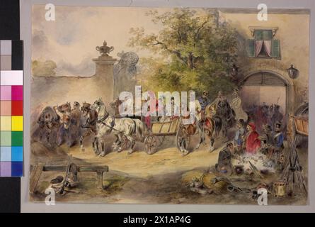 Radetzky de Radetz, Joseph comte de (1766-1858), guerre Austro-Sardaigne 1848-1849, maréchal Radetzky se mettant à la rencontre avec Charles Albert, roi de Sardaigne. Aquarelle., 1930 - 19300101 PD23118 - Rechteinfo : droits gérés (RM) Banque D'Images