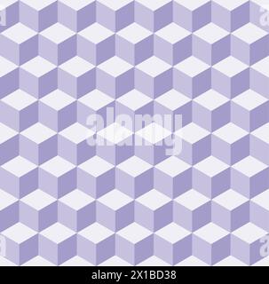 Motif de cube abstrait. Illusion optique 3D blocs de tuiles hexagonales. Motif de carreaux sans couture cuboïde. Illustration vectorielle violette et blanche. Illustration de Vecteur