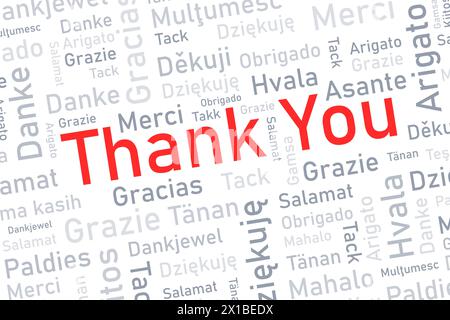 Thank you words in multiple languages. Different international language thank you word collage. Illustration de Vecteur