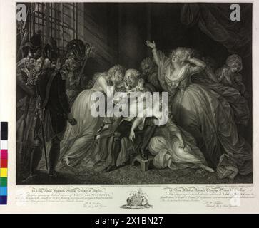 Adieu du roi Louis XVI de France de sa famille, scène à la prison, au Temple de Paris : rencontre de Louis XVI avec sa famille le 20 janvier 1793, dans la soirée précédant son exécution, inscription à George, Prince de Galles, armoiries du prince du pays de Galles gravure en pointillés par Peltro William Tomkins et John Eginton d'après une peinture de Math Brown, - 17950101 PD0034 - Rechteinfo : Rights Managed (RM) Banque D'Images