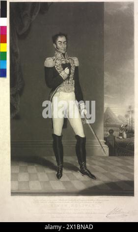 Bolivar, Simon, mezzotint de Charles gymnaste basé sur une peinture de Jose Gil de Castro. Fac-similé de la signature, - 18270101 PD40457 - Rechteinfo : droits gérés (RM) Banque D'Images