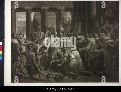 Camille est à l'appel de l'homme fort, de l'histoire romaine (Tite-Live, histoire romaine, V-VI), mezzotint de Vincenz Georg Kininger de 1827 basée sur la peinture de Henry Frederick Fueger. Avant le script, - 18270101 PD40468 - Rechteinfo : droits gérés (RM) Banque D'Images