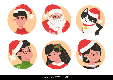 Ensemble de portraits de famille de Noël, avatar dans un style plat Illustration de Vecteur